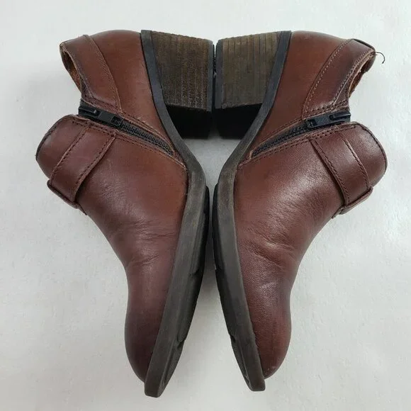 Born Timmons Leather Ankle Boot Womens 7.5 Brown Side Zip Heeled Comfort Bootie - Picture 6 of 11